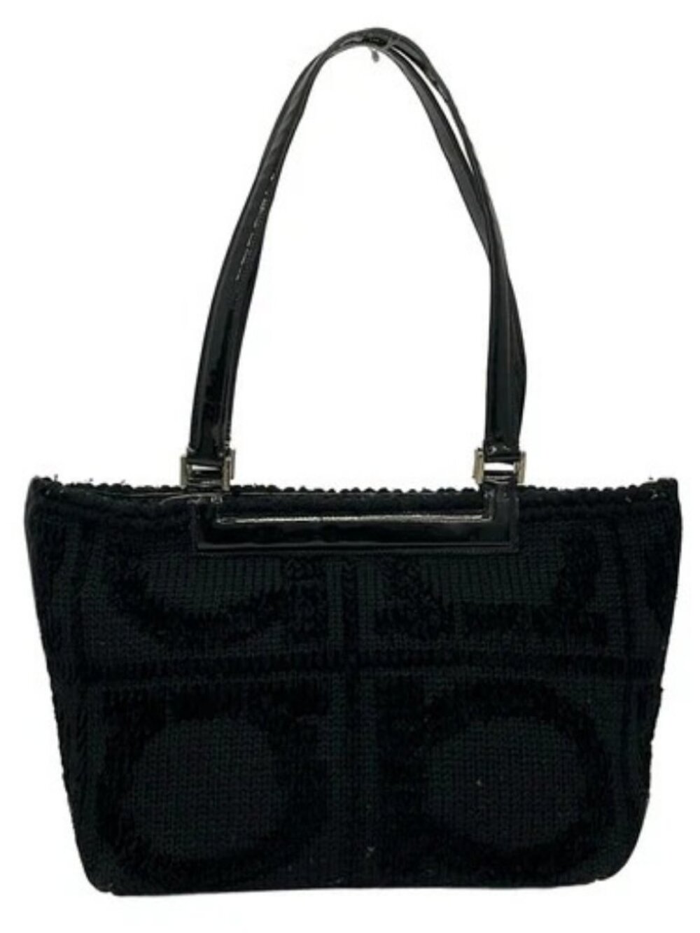 Salvatore Ferragamo Gancini DV-21 0829 Black Pile Patent Leather Shoulder Bag